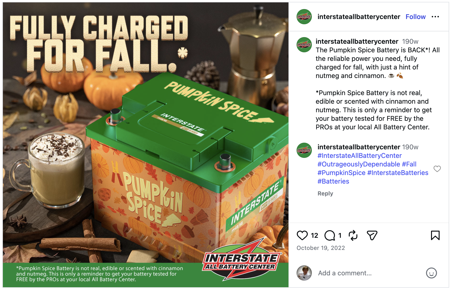 Fully Charged for Fall — Pumpkin Spice Battery